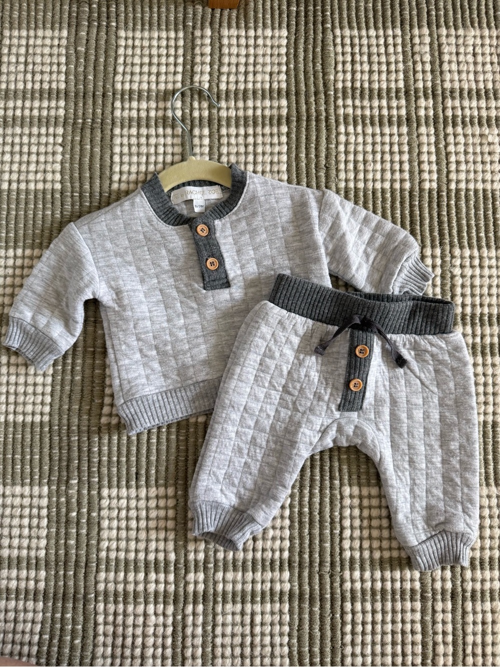 Rachel Zoe Gray Quilted Baby Matching Set with Dark Gray Trim